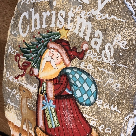 Oval Slate Hand Painted Santa Christmas‎ Plaque Wall Decor Hanger Victorian - Picture 3 of 3